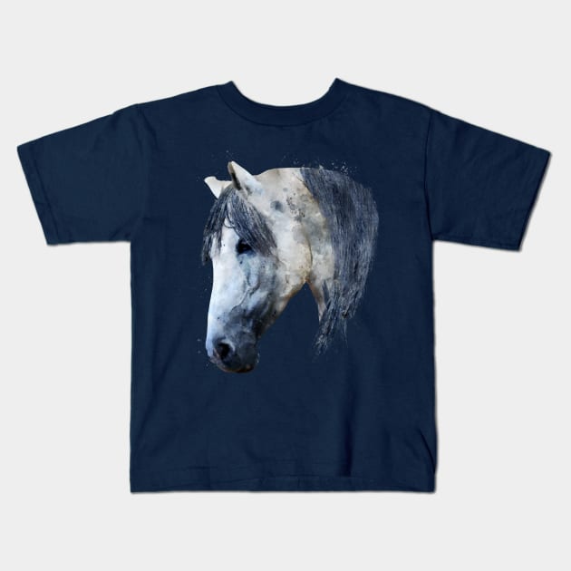 Dramabite Watercolor horse animal riding rider equine artistic Kids T-Shirt by dramabite